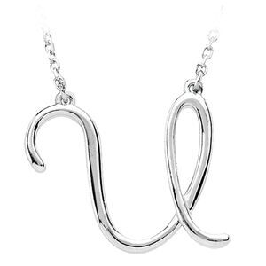 14k White Gold, Olivia Collection, Medium Script Initial U Necklace